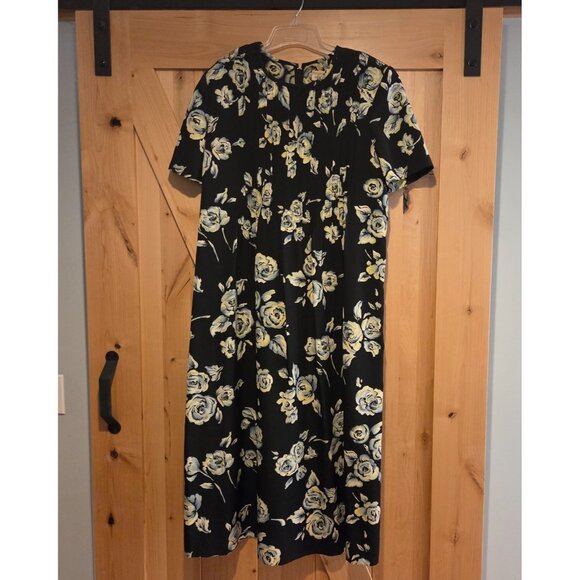 Kathie Lee Dresses & Skirts - Vtg Kathie Lee Sz 14 Maxi Dress Black Pastel Tie Back Pintuck Pleat